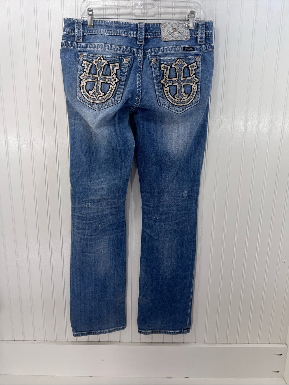 Miss Me Signature Straight Leg Cross Pocket Western Cowgirl Jeans 32 Distressed